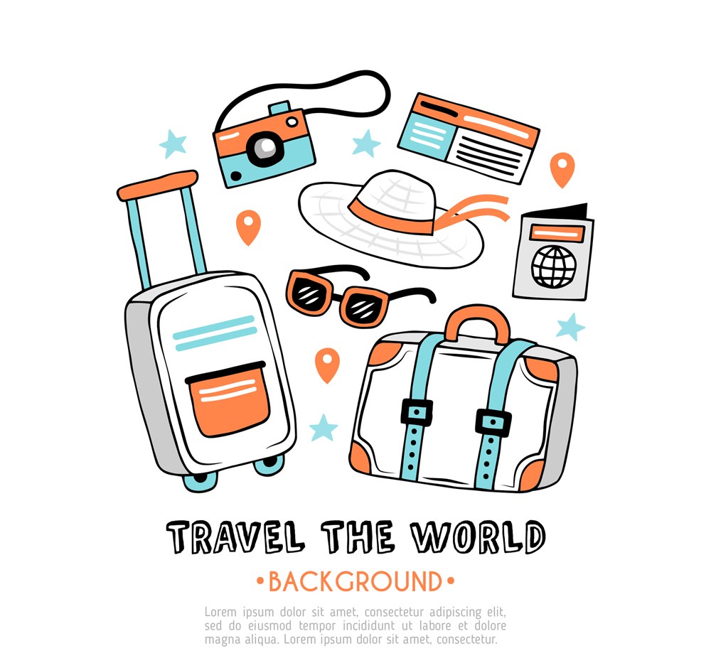 卡通旅行旅游必需品 免費PSD模板，1200像素高質(zhì)量素材